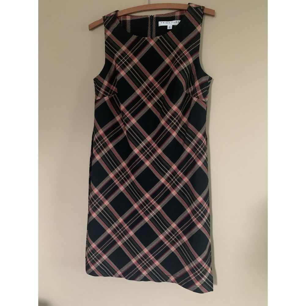 Trina Turk Brynne women's dress Plaid Shift sleeveless mini dress SZ-2 - Picture 6 of 16